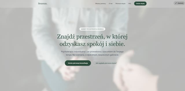 Sensum Psychologia, podgląd projektu strony internetowej